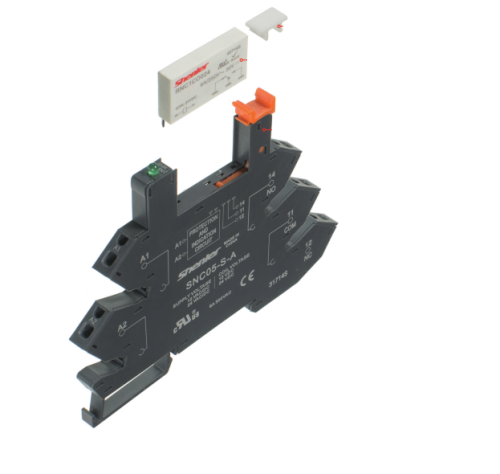 Реле с колодкой тонкое, 1CO, 60 VDC, вх 230V, винт | код RNC1CO060+SNC05-E-DR | Shenler