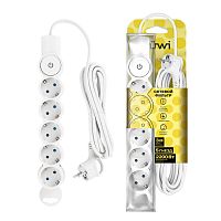 Фильтр сетевой 5х3м с/з со шторками с выкл. 2200Вт 10А бел. | код 32576 5 | Duwi