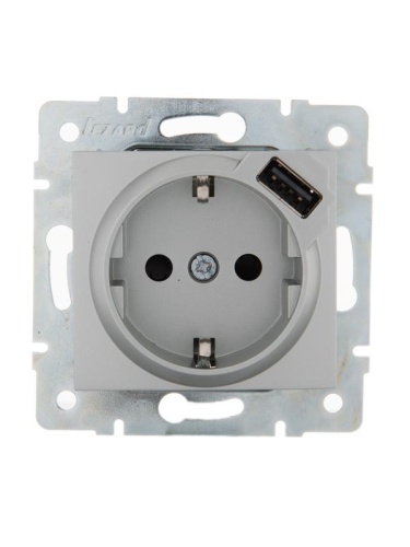 Механизм розетки 1-м СП KARINA 16А с з/к + USB разъем серебро мат. LEZARD 707-4388-181