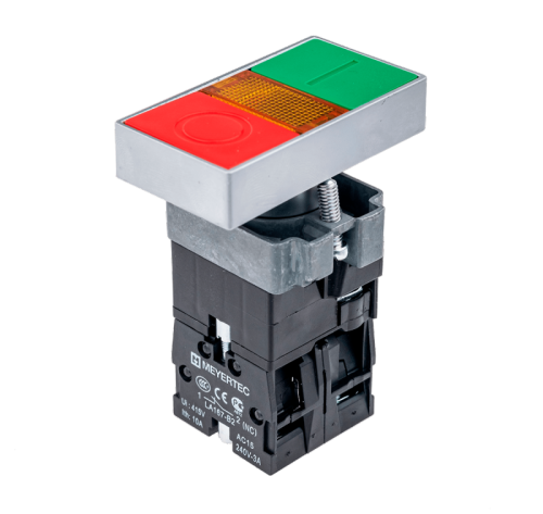 Кнопка двойная с LED подсветкой, 24V AC/DC, красный/зеленый,1NO+1NC, плоский толкатель, металл MTB2-BW8361 | код 54255| MEYERTEC Кнопка двойная с LED подсветкой, 24V AC/DC, красный/зеленый,1NO+1NC, плоский толкатель, металл MTB2-BW8361 | код 54255| MEYERTEC