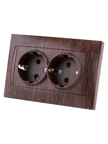 Розетка двойная 2П+З 16А 250В венге Лама TDM | код SQ1815-0425 | TDM