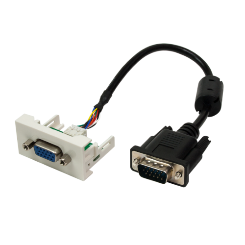 Вставка Mosaic 22.5x45 с адаптером VGA D-SUB (HDB-15) мама, со шнуром 3 м папа, белая | код LAN-WA-LP-VGA-FM-3.0 | LANMASTER Вставка Mosaic 22.5x45 с адаптером VGA D-SUB (HDB-15) мама, со шнуром 3 м папа, белая | код LAN-WA-LP-VGA-FM-3.0 | LANMASTER