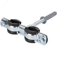 Двойной хомут для труб, комплект хомут+шпилька шуруп +дюбель пластиковый 3/8'(15-19) | код SAC-0020-200038 | STOUT