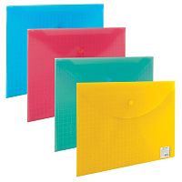 Папка-конверт с кнопкой BRAUBERG My CLEAR BAG, А4, до 100 листов, прозрачная, ассорти, 0,15 мм, 225174 | код 225174 | BRAUBERG