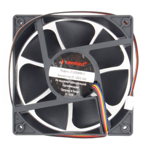 Вентилятор Gembird, 120x120x38, гидродинамический, 4 pin, провод 40 см | код D12038HM-4 | Gembird