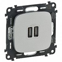 Розетка 2xUSB VALENA ALLURE, алюминий | код. 754997 | Legrand