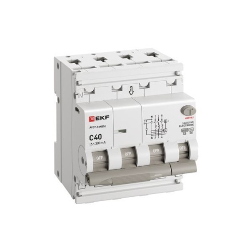 Автоматический выключатель дифференциального тока селективный АВДТ-63N (S) 3P+N 40А 300мА характеристика C тип AC электронный 6кА PROXIMA EKF | код D63N46ES40C300 | EKF фото 2 Автоматический выключатель дифференциального тока селективный АВДТ-63N (S) 3P+N 40А 300мА характеристика C тип AC электронный 6кА PROXIMA EKF | код D63N46ES40C300 | EKF фото 2