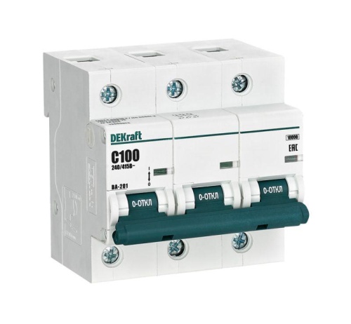 Выключатель автоматический трехполюсный ВА-201 100А C 10кА | код. 13009DEK | DEKraft
