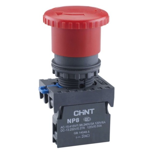 Кнопка упр. Грибок ?40мм NP8-01ZS/14 фикс., красн., 1НО, IP65 (R) | код 667212 | CHINT