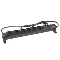 Многорозеточный блок с 2хUSB+6x2К+З - с кабелем длиной 1,5 м черный | код 694618 | Legrand