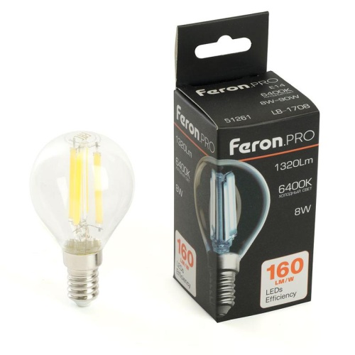 Лампа светодиодная LED 8вт Е14 дневной шар FILAMENT Feron.PRO | код 51261 | Feron Лампа светодиодная LED 8вт Е14 дневной шар FILAMENT Feron.PRO | код 51261 | Feron