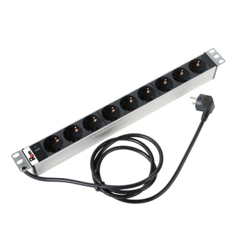 Блок розеток Rem-16 с инд., 9 Schuko, 16 A, алюм., 19, шнур 1,8 м | код R-16-9S-I-440-1.8 | REM