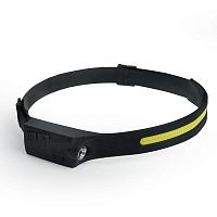 Фонарь светодиодный налобный аккумуляторный 5W 1500mAh USB IP44 ABS пластик резина | код 48525 | Feron