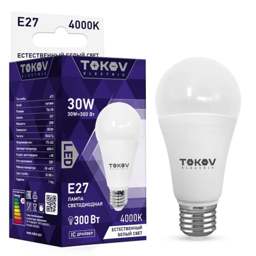 Лампа светодиодная 30Вт А70 4000К Е27 176-264В | код. TKE-A70-E27-30-4K | TOKOV ELECTRIC Лампа светодиодная 30Вт А70 4000К Е27 176-264В | код. TKE-A70-E27-30-4K | TOKOV ELECTRIC