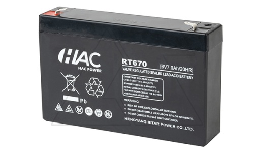 Батарея аккумуляторная HAC RT670, F1, 6V/7Ah, 151x34х94(100) ДхШхВ, 1.0 кг, 6-8 лет | код RT670.H | HAC Батарея аккумуляторная HAC RT670, F1, 6V/7Ah, 151x34х94(100) ДхШхВ, 1.0 кг, 6-8 лет | код RT670.H | HAC