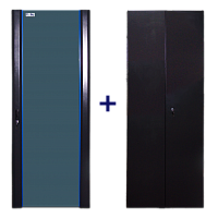 Комплект дверей 37U, 600 мм, черный, передняя - стекло, задняя - распашная металл | код TWT-CBB-DR37-6x-S-G1 | TWT