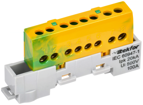 TEKFOR Шина PE земля изолированная на универсальном держателе 6х9-8-ЖЗ IEK | код TF-NN10-08-KL-K52 | IEK TEKFOR Шина PE земля изолированная на универсальном держателе 6х9-8-ЖЗ IEK | код TF-NN10-08-KL-K52 | IEK