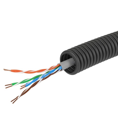 Электротруба ПНД гибкая гофрированная д. 16 мм, цвет черный, с кабелем витая пара 5EU/UTP нг(А)-HF, 50 м | код 7EU71650B | DKC фото 3