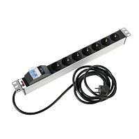 Блок розеток Rem-16 с авт. 16 А, 7 Schuko, алюм., 19, шнур 3 м | код R-16-7S-A-440-3 | REM