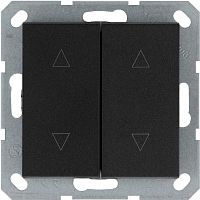 Выключатель двухклавишный для штор 10A 250V~ с накладкой, цвет черный матовый (soft touch) | код G3028PB | Jasmart