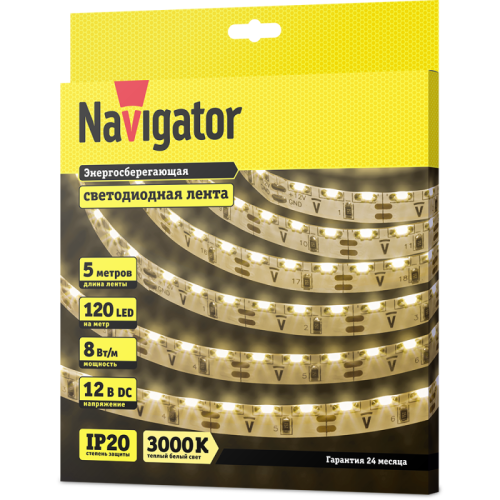 Лента светодиодная 14 450 NLS-335WWS120-8-IP20-12V (уп.5м) NAVIGATOR 14450 фото 3