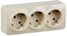 Розетка трехместная для открытой установки РС23-3-ХК с заземлением 16А GLORY кремовый | код ERH31-K33-16 | IEK