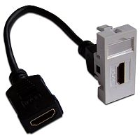 Вставка Mosaic 22.5x45 с адаптером HDMI с удлинителем, мама-мама, белая | код LAN-SIP-22HDMI-WH | LANMASTER