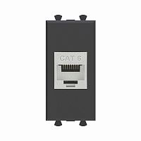 Компьютерная розетка RJ-45 без шторки модульная, кат.6 экранированная, Avanti, Черный матовый, 1 модуль | код 4412791 | DKC