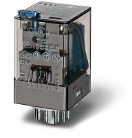 Универсальное электромеханическое реле, монтаж в розетку 11-штырьковый разъем, 3CO 10A, контакты AgNi, катушка 48В AC, степень защиты RTI, опции: кнопка тест + мех.индикатор, упаковка 1шт. | код 601380480040PAS | FINDER