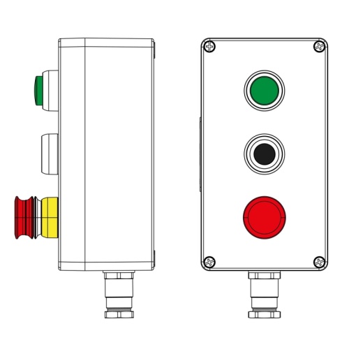 Взрывозащищенный пост управления из полиэстера CPE-P-04-(1xLG(250)-1xP1B(11)-1xP6E(11))-1xKH2MHK(C)1Ex d e IIC Т5 Gb / Ex tb IIIC T9 | код 2231.041.22.120O | DKC