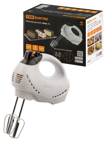 Миксер ручной «Зевс 1», 200 Вт, 5 скоростей, режим «Турбо», 2 комплекта насадок, белый, TDM | код SQ4011-0001 | TDM