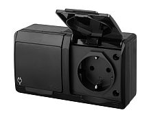 HERMES - Розетка 2x2P+E, 16A/250V, с крышкой, IP44, черный | код 0325-09 | Elektro-plast Nasielsk