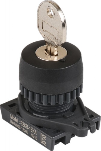 Головка переключателя S2KR-6EK, черная ?30мм с ключом, 3-позиционный с фиксацией в правом и самовозвратом левого положения, извлечение ключа из центрального положения, монтажное отверстие ?22/25мм | код A8026-A5550009213 | РЕЛЕ И АВТОМАТИКА Головка переключателя S2KR-6EK, черная ?30мм с ключом, 3-позиционный с фиксацией в правом и самовозвратом левого положения, извлечение ключа из центрального положения, монтажное отверстие ?22/25мм | код A8026-A5550009213 | РЕЛЕ И АВТОМАТИКА