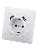 Розетка 2П+З 16А 250В + 2 USB порта 2,1А 5В белая Лама TDM | код SQ1815-0042 | TDM