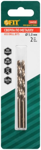 Сверла по металлу HSS с добавкой кобальта 5% Профи в блистере 5.0 мм (2 шт) | код 34450 | FIT фото 3