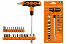 Набор, отвертка с Т-образной ручкой с битами и торцевыми головками, №3, 21 предмет Алмаз TDM | код SQ1019-0203 | TDM
