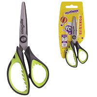 Ножницы ЮНЛАНДИЯ BASIC , 140 мм, ребристые резиновые вставки, черно-салатовые, европодвес, 236990 | код 236990 | ЮНЛАНДИЯ