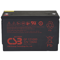 CSB GP121000 Аккумуляторная батарея для ИБП, напряжение: 12В, ёмкость: 65Ач, клеммы: под болт М6, Размеры ДШВ: 343х170х213,9мм, вес: 30,60кг. Срок службы: 5 лет. | код CSB GP121000 | CSB