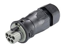 Вилочный разъем на кабель диам. 13-18 мм, IP68(69k), 5 полюсов, винтовая фиксация провода, номинальные характеристики: 250/400V+РЕ, 25A, цвет контактной вставки: серый, цвет корпуса: черный, серия RST Classic | код 96.052.4554.3 | Wieland С
