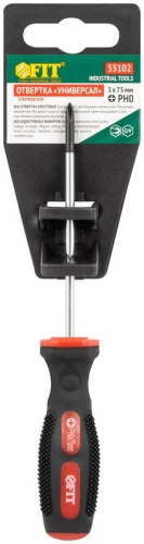 Отвертка ''Универсал'', CrV сталь, прорезиненная ручка, Профи 3х75 мм РН0 | код 55102 | FIT фото 3