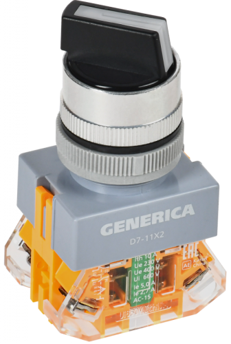 Переключатель D7-11X2 2 полож. 1з+1р черный GENERICA | код BSW50-11X2-3-21-2-K02-G | GENERICA by IEK Переключатель D7-11X2 2 полож. 1з+1р черный GENERICA | код BSW50-11X2-3-21-2-K02-G | GENERICA by IEK