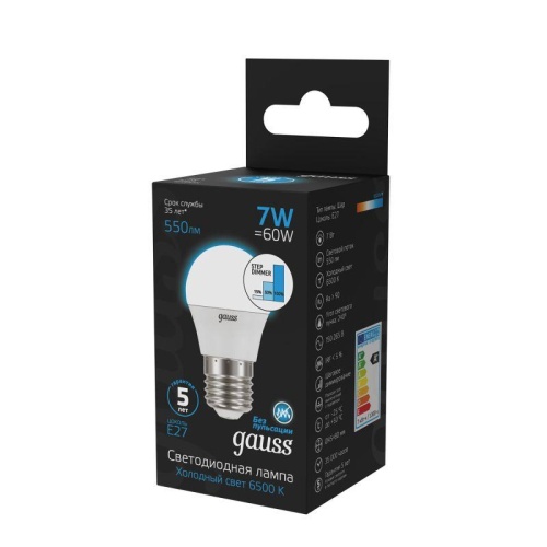 Лампа светодиодная LED 7 Вт 550 лм 6500К шар P45 холодный E27 AC 220В шаговое диммирование выключателем Black Gauss | код 105102307-S | Gauss фото 2