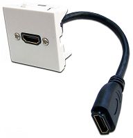 Вставка Mosaic 45x45 с адаптером HDMI с удлинителем, мама-мама, белая | код LAN-SIP-23HDMI-WH | LANMASTER