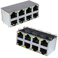 Блок сетевых розеток RJ 10P8C FTP RUICHI c LED индекацией, двухрядный, 8 гнезд | код 114430 | Ruichi