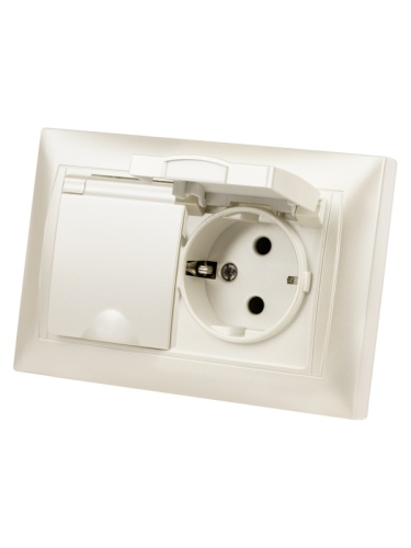 Розетка двойная 2П+З 16А 250В IP44 с защ. шт. с крышкой перламутр Лама TDM | код SQ1815-0860 | TDM