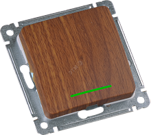 Выключатель одноклавишный, с индикацией, скрытой установки, в рамку, дуб | код ВС10-412-05 | HEGEL