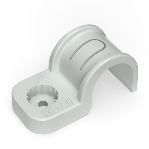 Крепеж-скоба пластиковая односторонняя для прямого монтажа атмосферостойкая серая в п/э d20 мм (50шт/600шт уп/кор) Промрукав | код PR13.0369 | ПРОМРУКАВ