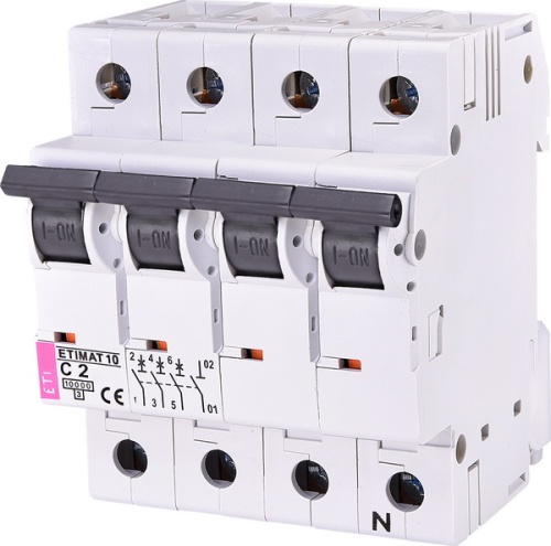 Автоматический выключатель ETIMAT 10 3p+N C 2А (10 kA) | код 002136708 | ETI