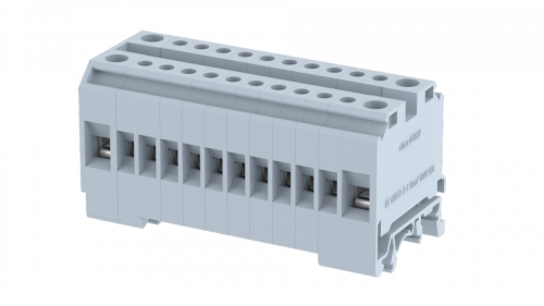 Распределительный блок с винтовым подключением 10 мм2 на входящий провод, 4 мм2 на отходящий провод, на 24 подключения, синий DFBK12B | код 4505302411 | Elmex Распределительный блок с винтовым подключением 10 мм2 на входящий провод, 4 мм2 на отходящий провод, на 24 подключения, синий DFBK12B | код 4505302411 | Elmex