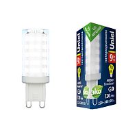 Лампа светодиодная прозрачная Белый свет 4000К LED-JCD-9W-4000K-G9-CL GLZ09TR | код UL-00006489 | Uniel